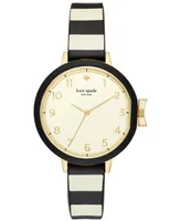 kate spade new york Women's Park Row Black & Ivory Striped Silicone Strap Watch 34mm KSW1313