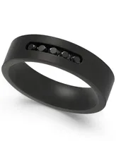 Sutton by Rhona Sutton Men's Black-Tone Stainless Steel Jet Cubic Zirconia Ring