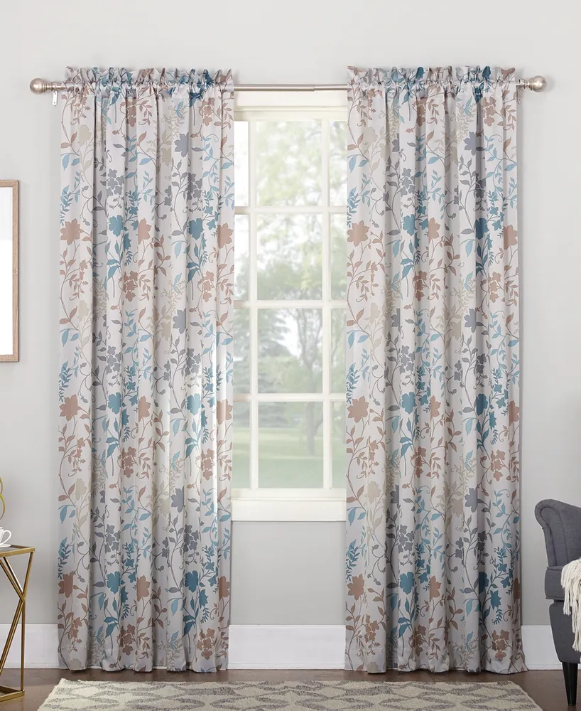 Sun Zero Asbury Floral Print Room Darkening Rod Pocket Curtain Panel