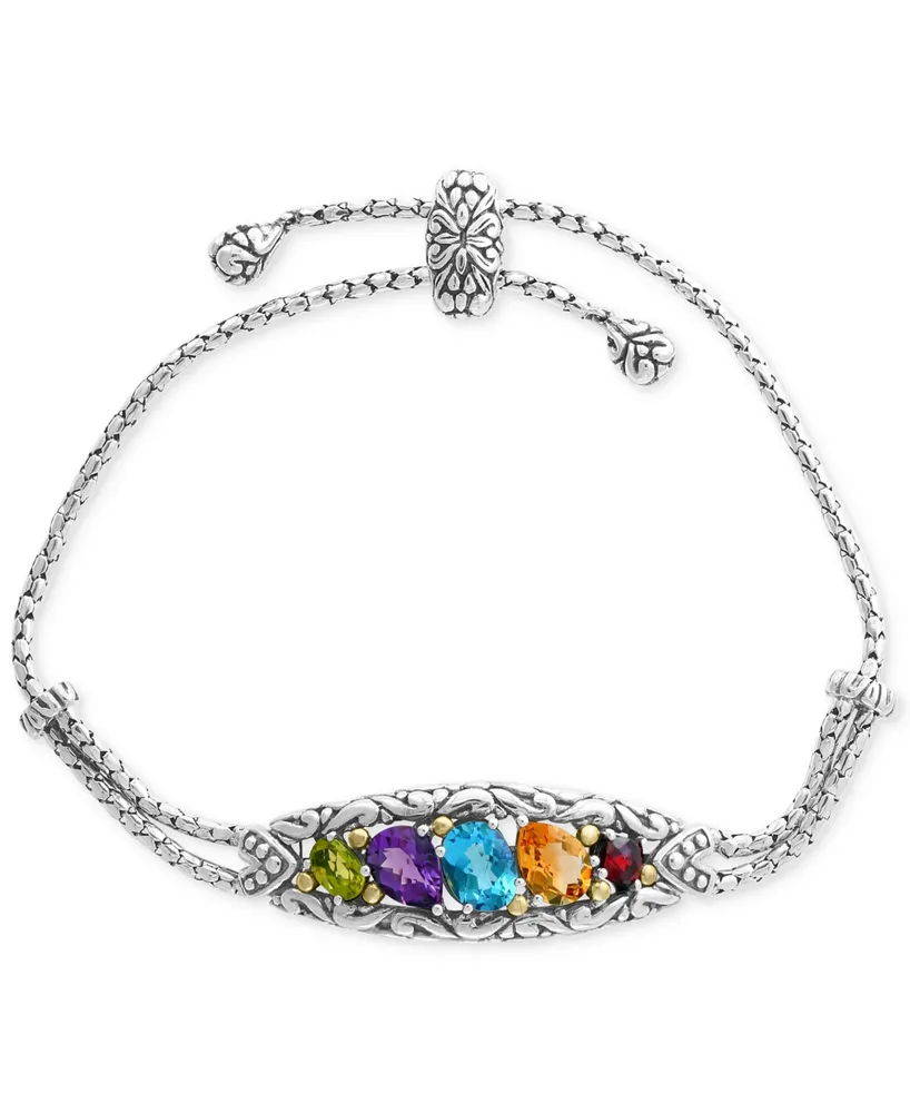 Effy Multi-Gemstone Bolo Bracelet (4-7/8 ct. t.w.) in Sterling Silver & 18k Gold