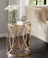 Madison Park Arlo 16" Round Glam Luxury Metal Eyelet Accent Table with Tempered Glass Top