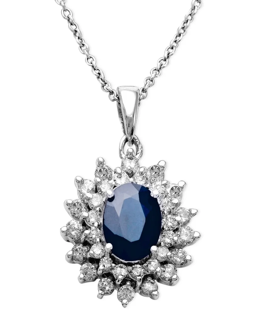 Royalty Inspired by Effy Sapphire (1-9/10 ct. t.w.) and Diamond (1 ct. t.w.) Two Row Oval Pendant in 14k White Gold