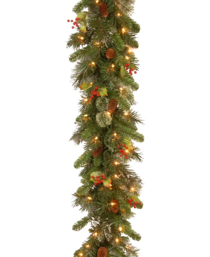 National Tree Company 9' Wintry Pine Garland With Cones, Red Berries, Snowflakes & 100 Clear Lights