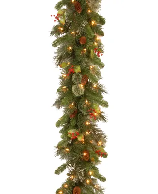 National Tree Company 9' Wintry Pine Garland With Cones, Red Berries, Snowflakes & 100 Clear Lights