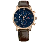 Tommy Hilfiger Men's Chronograph Dark Brown Leather Strap Watch 44mm