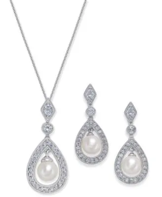 Cultured Freshwater Pearl White Topaz Jewelry Collection In Sterling Silver