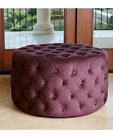 Lydia Tufted Round Velvet Ottoman