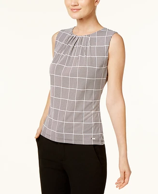 Calvin Klein Printed Pleat-Neck Blouse