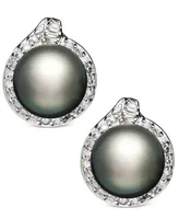 14k White Gold Earrings, Cultured Tahitian Pearl (11mm) and Diamond (3/4 ct. t.w.) Stud Earrings