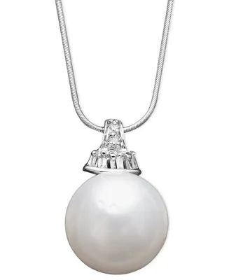 14k White Gold Necklace, Cultured South Sea Pearl (13mm) and Diamond (1/8 ct. t.w.) Pendant