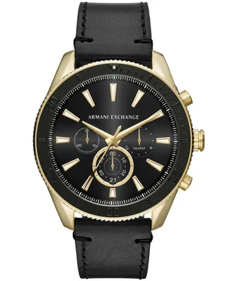 A|X Armani Exchange Men's Chronograph Black Leather Strap Watch 46mm