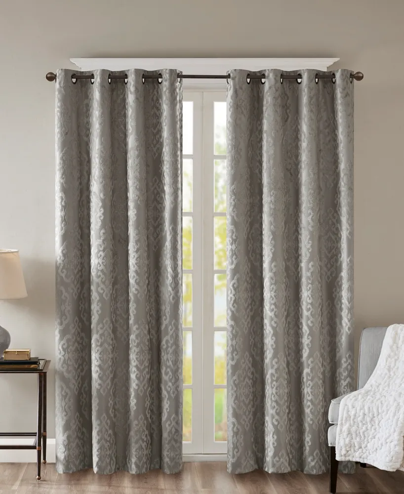 SunSmart Mirage Knitted Jacquard Damask Total Blackout Grommet Top Curtain Panel, 50"W x 95"L