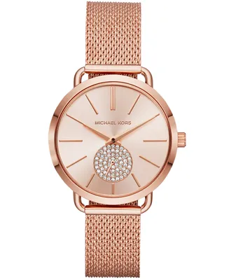 Michael Kors Women's Portia Rose Gold-Tone Stainless Steel Mesh Bracelet Watch 37mm