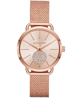 Michael Kors Women's Portia Rose Gold-Tone Stainless Steel Mesh Bracelet Watch 37mm