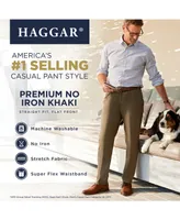 Haggar Men's Premium No Iron Khaki Straight-Fit Stretch Flat-Front Pants