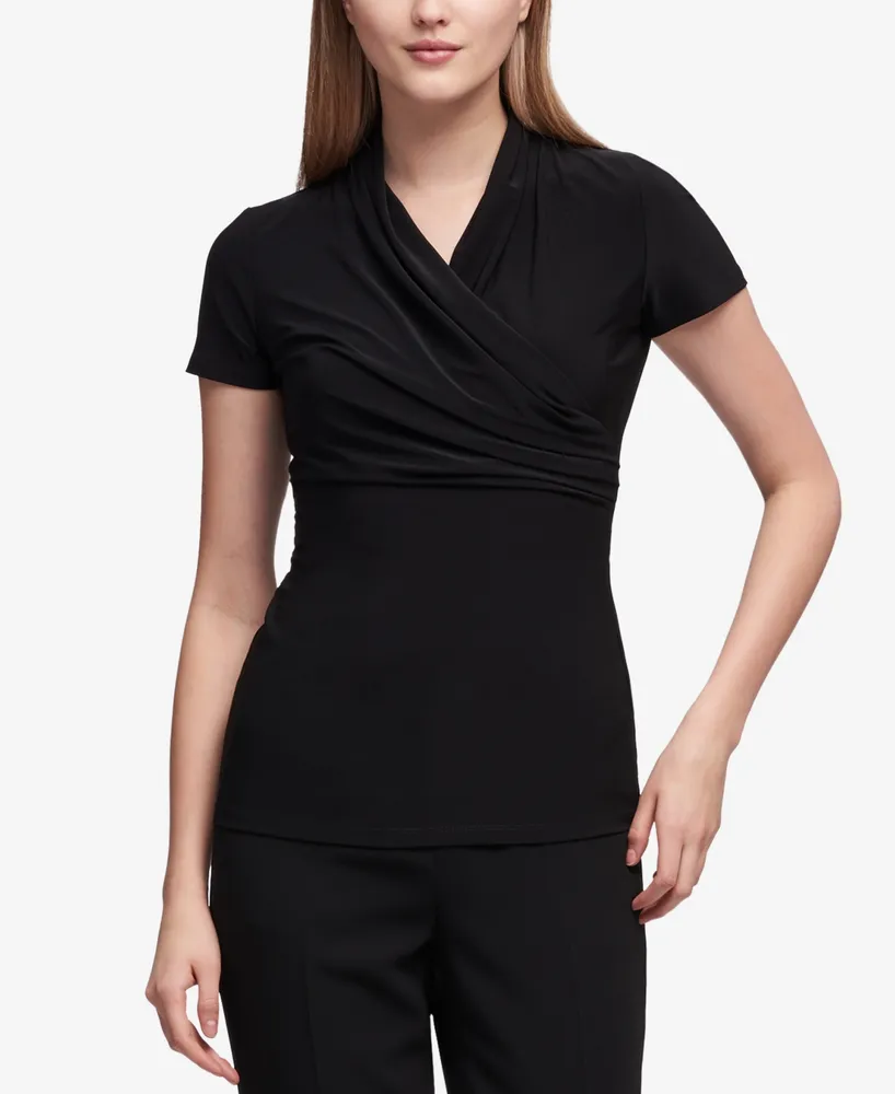 Dkny Petite Draped Surplice Blouse, Created for Macy's