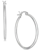 And Now This Silver Plated Polished Tube Medium Hoop Earrings