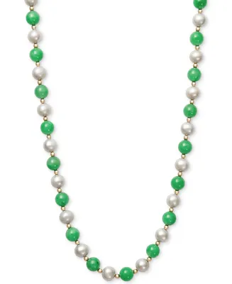 Cultured Freshwater Pearl and Dyed Jade Necklace in 14k Gold
