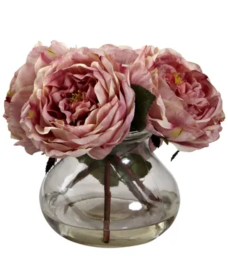 Nearly Natural Fancy Pink Rose Arrangement with Vase