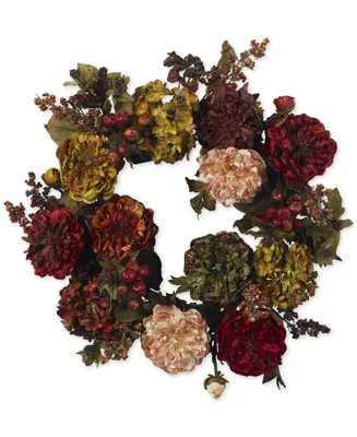 Nearly Natural 22" Autumn Hydrangea & Peony Wreath