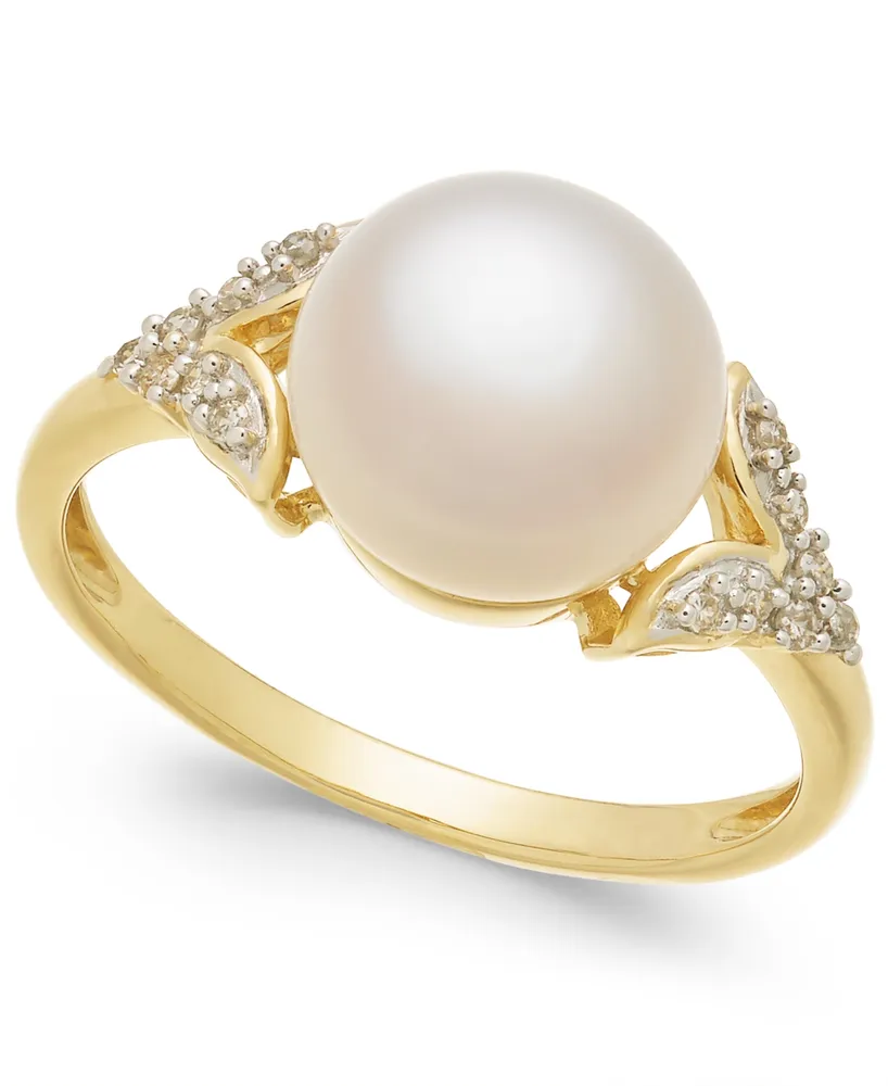 Honora Cultured Freshwater Pearl (9mm) & Diamond Accent Ring in 14k Gold