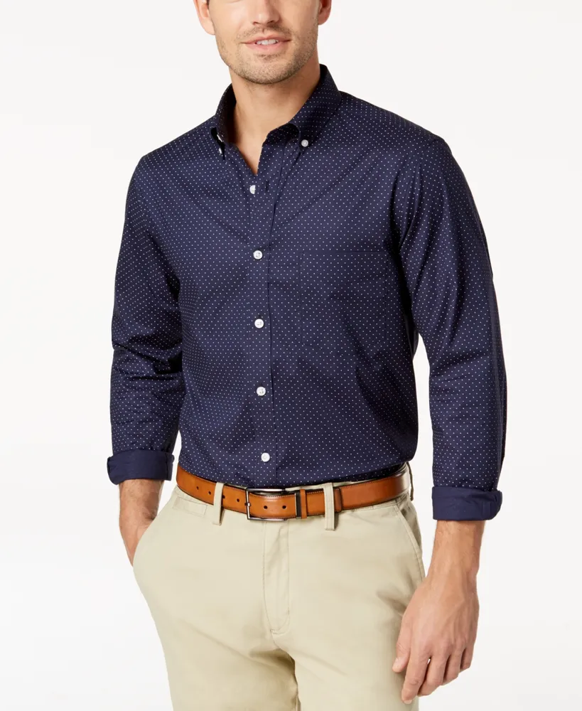 Men's Club Room Micro Dot Print Stretch Cotton Shirt, Created for Macy's