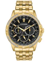 Citizen Eco-Drive Men's Calendrier Diamond-Accent Gold-Tone Stainless Steel Bracelet Watch 44mm