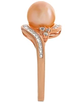 Pink Cultured Freshwater Pearl (8mm) & Diamond (1/4 ct. t.w.) Swirl Ring 14k Rose Gold