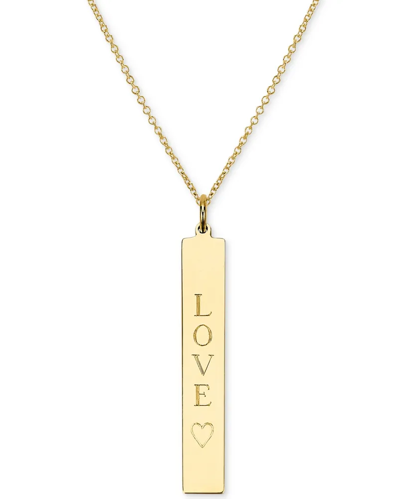 Engraved Love Bar Pendant Necklace 14k Gold over Silver, 18" (also available Sterling Silver)