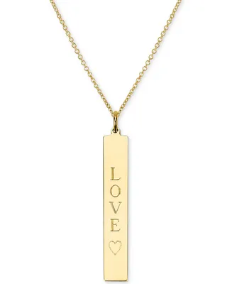 Engraved Love Bar Pendant Necklace 14k Gold over Silver, 18" (also available Sterling Silver)