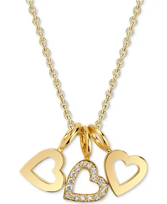 Diamond Accent Triple Heart Charm Pendant Necklace 14k Gold-Plated Sterling Silver, 18"