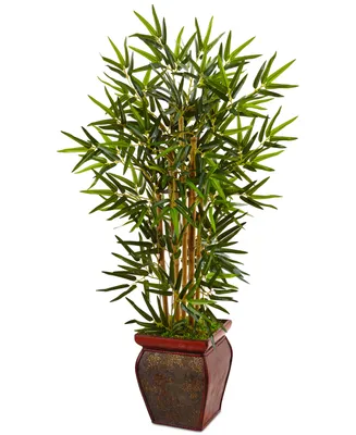 Nearly Natural 3.5' Bamboo Artificial Tree in Decorative Wooden Planter