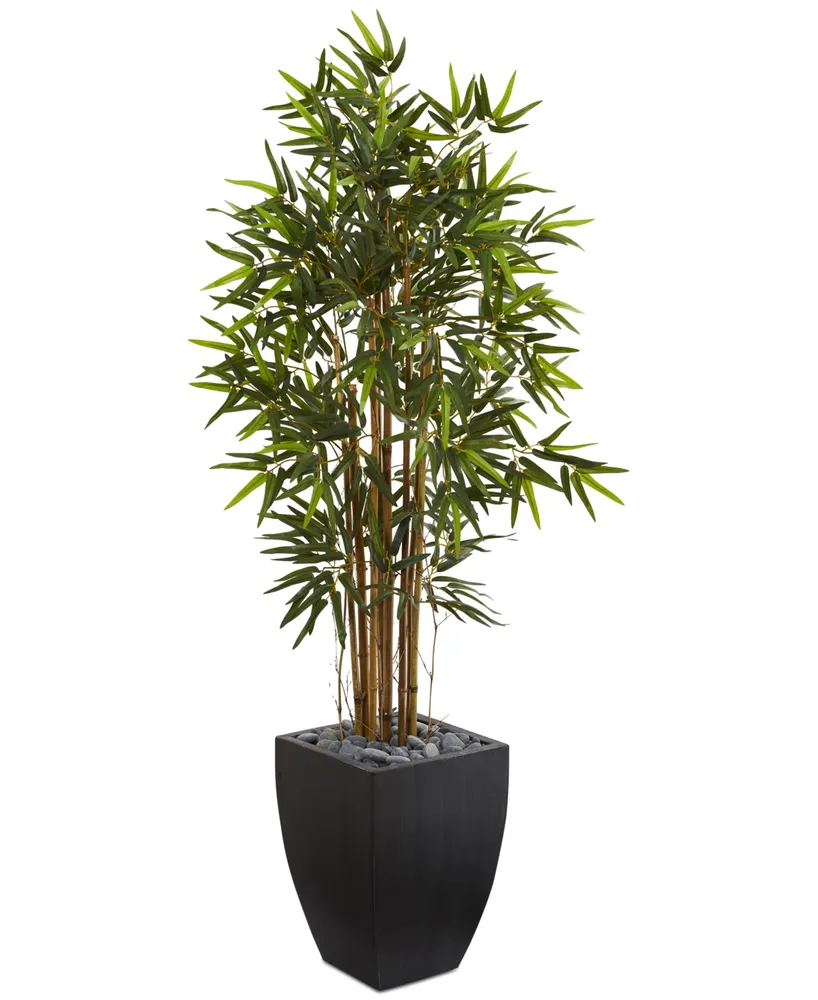 Nearly Natural 5' Bamboo Artificial Tree in Black-Washed Planter