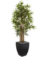 Nearly Natural 5' Bamboo Artificial Tree in Black-Washed Planter