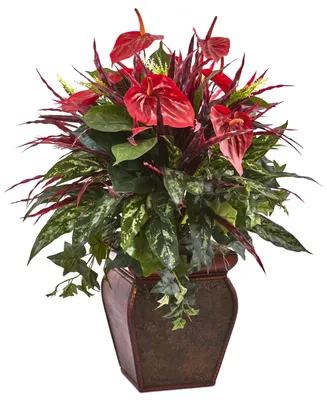 Nearly Natural Anthurium Mixed Artificial Arrangement in Planter