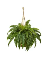 Nearly Natural Boston Fern Artificial Plant Hanging Basket