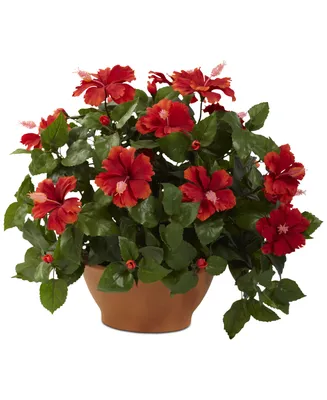 Nearly Natural Hibiscus Artificial Plant in Clay Planter