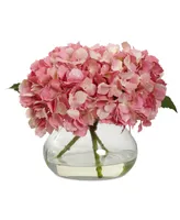 Nearly Natural Pink Blooming Hydrangea Artificial Arrangement with Glass Vase