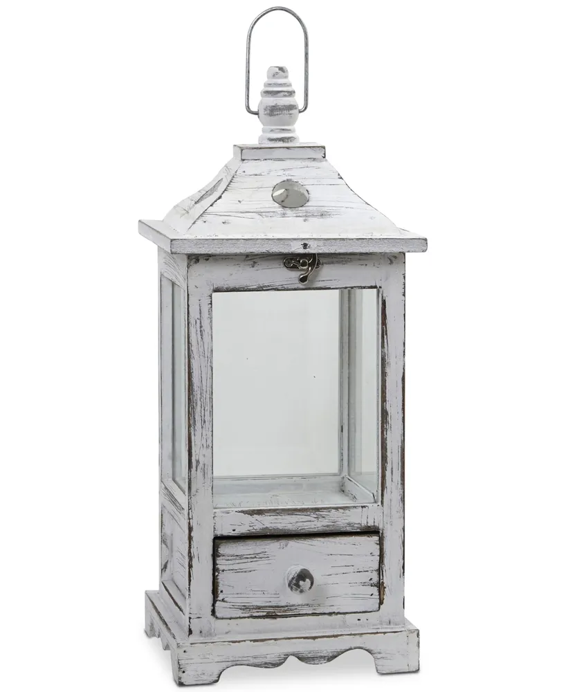 Nearly Natural Distressed Wood Lantern with Drawer