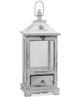 Nearly Natural Distressed Wood Lantern with Drawer