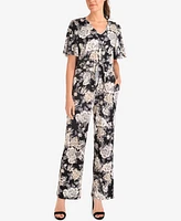 Ny Collection Floral-Print Tie-Front Jumpsuit