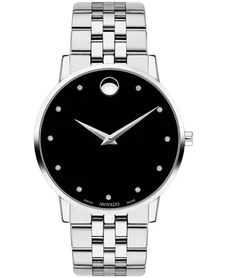 Movado Men's Swiss Museum Classic Diamond-Accent Stainless Steel Bracelet Watch 40mm