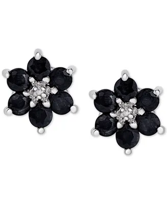 Sapphire (1-3/4 ct. t.w.) & Diamond Accent Flower Stud Earrings in Sterling Silver
