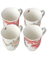 Lenox Butterfly Meadow Holiday Set/4 Mugs Poinsettias and Jasmine Design, Exclusively at Macy's