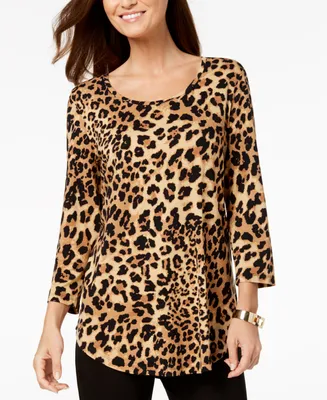Jm Collection Petite 3/4-Sleeve Printed Top, Created for Macy's