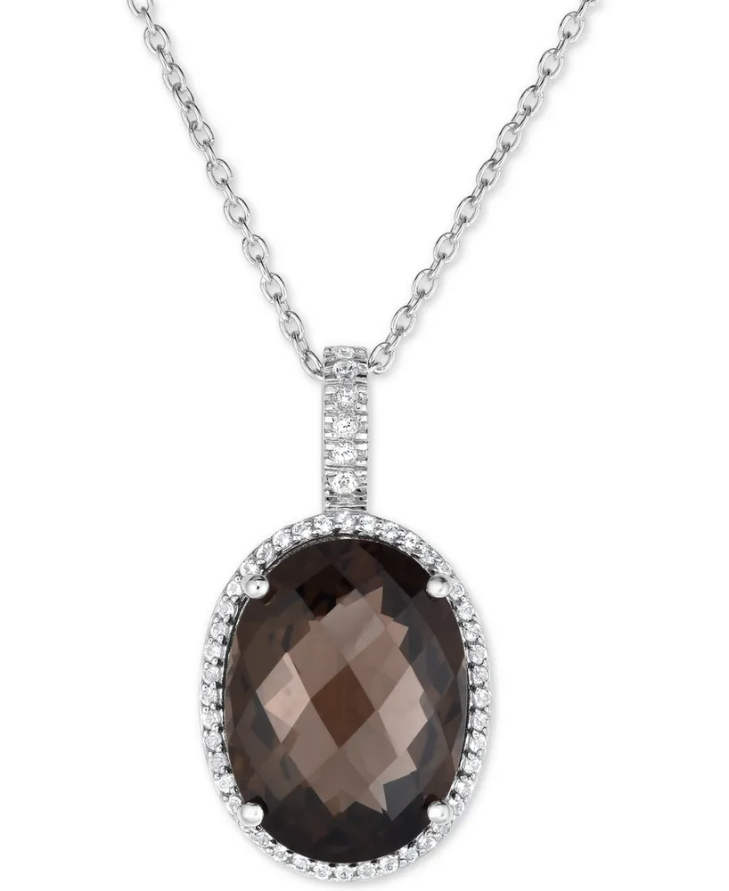 Smoky Quartz (15 ct. t.w.) and White Topaz (3/8 ct. t.w.) Large Oval Pendant Necklace in Sterling Silver