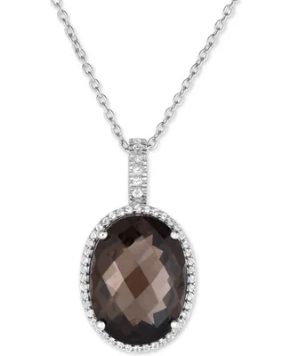 Smoky Quartz (15 ct. t.w.) and White Topaz (3/8 ct. t.w.) Large Oval Pendant Necklace in Sterling Silver