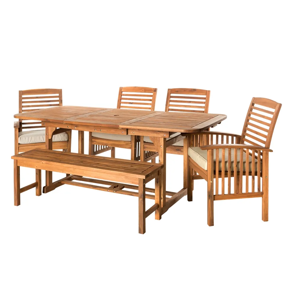 6-Piece Acacia Wood Outdoor Patio Dining Set with Cushions