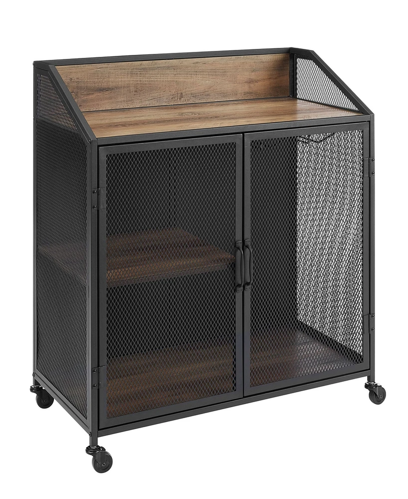 33" Industrial Bar Cabinet w/ Mesh - Rustic Oak