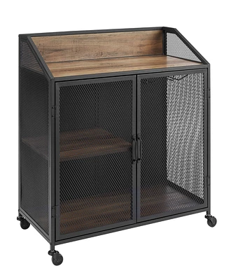 33" Industrial Bar Cabinet w/ Mesh - Rustic Oak